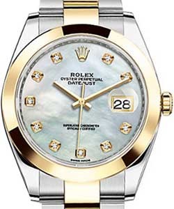 Datejust 41mm in Steel with Yellow Gold Smooth Bezel on Oyster Bracelet with White MOP Diamond Dial