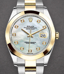 Datejust 41mm in Steel with Yellow Gold Smooth Bezel on Oyster Bracelet with White MOP Diamond Dial