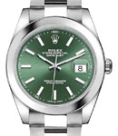 Datejust || 41mm in Steel with Smooth Bezel on Oyster Bracelet with Green Stick Dial