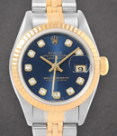 Datejust Ladys 26mm in Steel with Yellow Gold Fluted Bezel on Jubilee Bracelet with Blue Diamond Dial