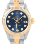 Datejust Ladys 26mm in Steel with Yellow Gold Fluted Bezel on Jubilee Bracelet with Blue Diamond Dial