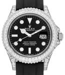 Yachtmaster 42mm in White Gold with Baguette Diamond Bezel on Black Oysterflex Rubber Strap with Black Dial