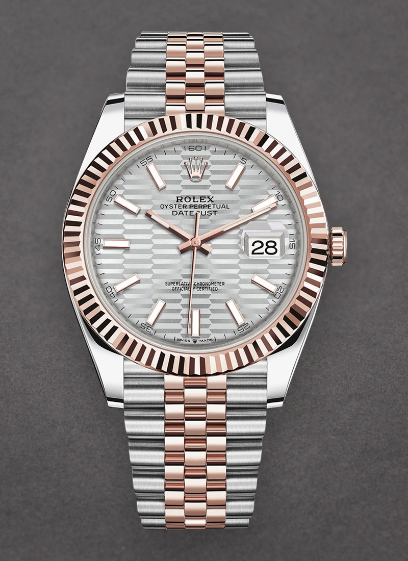 Rolex Unworn Datejust 41mm in Steel with Rose Gold Fluted Bezel