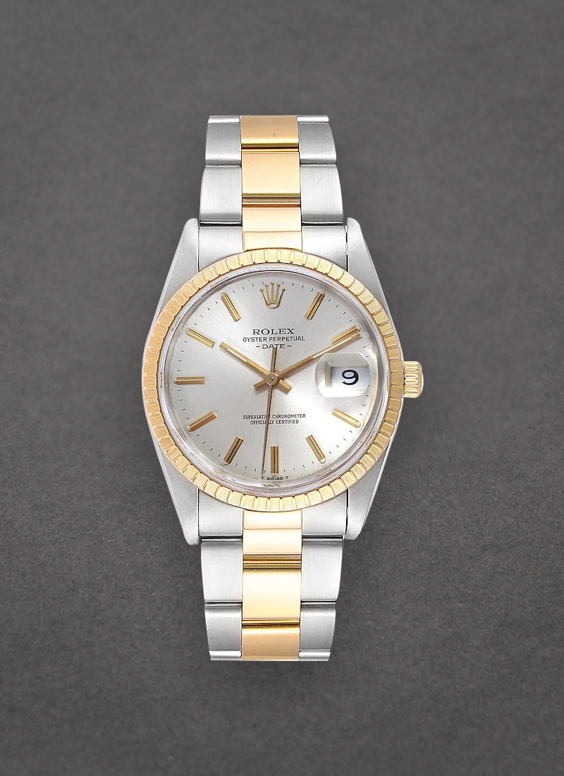 Pre-Owned Rolex Date 34mm in Steel with Yellow Gold Fluted Bezel