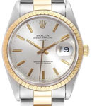 Date 34mm in Steel with Yellow Gold Fluted Bezel on Oyster Bracelet with Silver Stick Dial