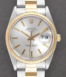 Date 34mm in Steel with Yellow Gold Fluted Bezel on Oyster Bracelet with Silver Stick Dial