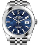 Datejust 41mm in Steel with Smooth Bezel on Steel Jubilee Bracelet with Blue Fluted Motif Dial