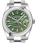 Datejust 36mm in Steel with Domed Bezel on Oyster Bracelet with Green Palm Motif Dial