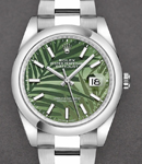 Datejust 36mm in Steel with Domed Bezel on Oyster Bracelet with Green Palm Motif Dial
