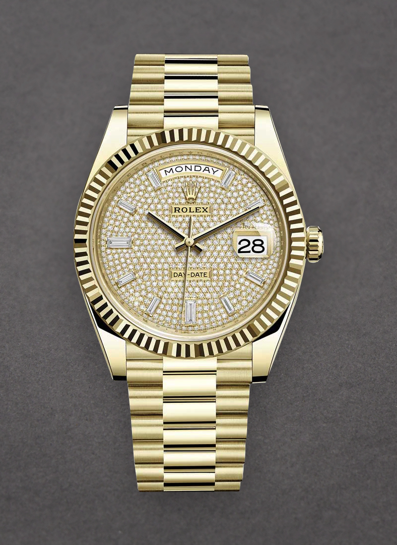 Rolex Unworn Day Date 40mm in Yellow Gold with Fluted Bezel