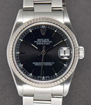 Lady's 26mm Datejust in Steel with White Gold Fluted Bezel on Oyster Bracelet with Black Stick Dial