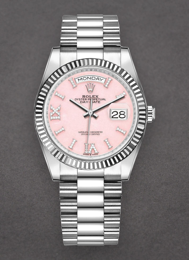 Pre-Owned Rolex President Day-Date 36mm in White Gold with Fluted Bezel