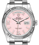 President Day-Date 36mm in White Gold with Fluted Bezel on President Bracelet with Pink Opal Diamond Dial