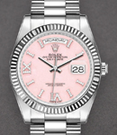 President Day-Date 36mm in White Gold with Fluted Bezel on President Bracelet with Pink Opal Diamond Dial