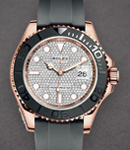 37mm Yacht master in Rose Gold with Ceramic Bezel on Rubber Strap with Pave Diamond Dial