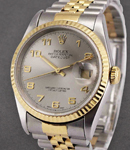 Datejust 36mm in Steel with Yellow Gold Fluted Bezel on Jubilee Bracelet with Grey Arabic Dial