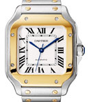 Santos 100 Medium Size in Steel with Yelllow Gold Bezel on Steel/Yellow Gold Bracelet with Silver Dial