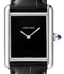Tank Must Large in Steel on Black Crocodile Leather Strap with Black Dial