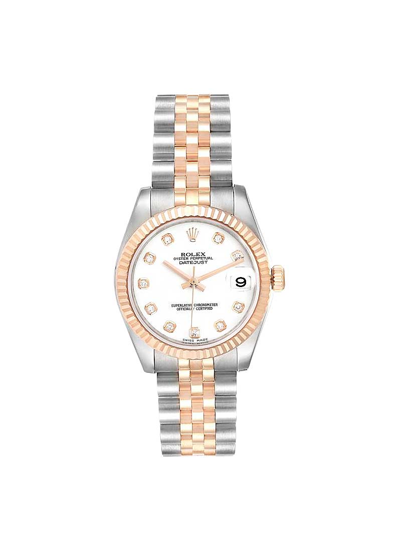 Pre-Owned Rolex Mid Size 31mm Datejust in Steel with Rose Gold Fluted Bezel