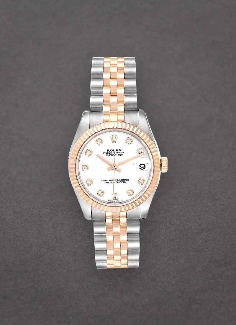 Pre-Owned Rolex Mid Size 31mm Datejust in Steel with Rose Gold Fluted Bezel