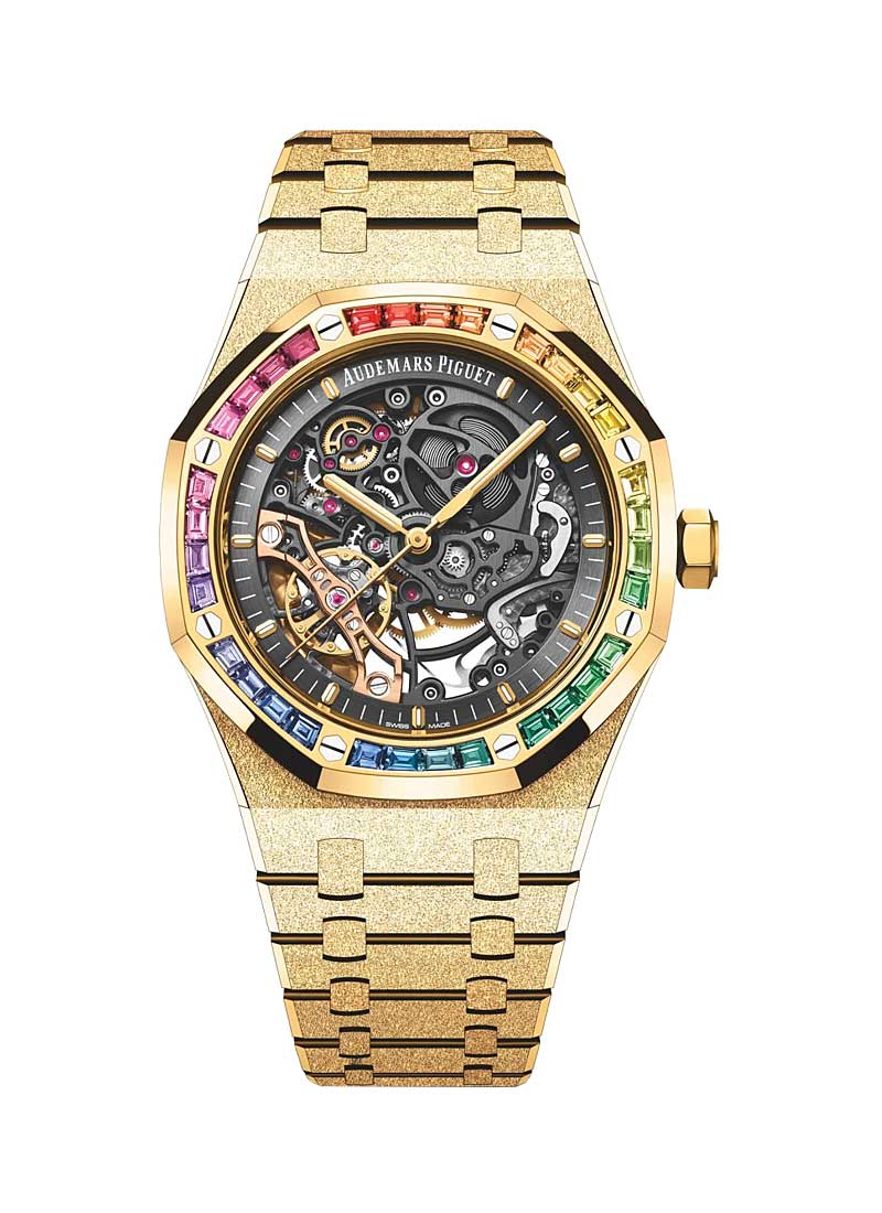 Audemars Piguet Royal Oak Double Balance 41mm in Frosted Yellow Gold with Rainbow Bezel
