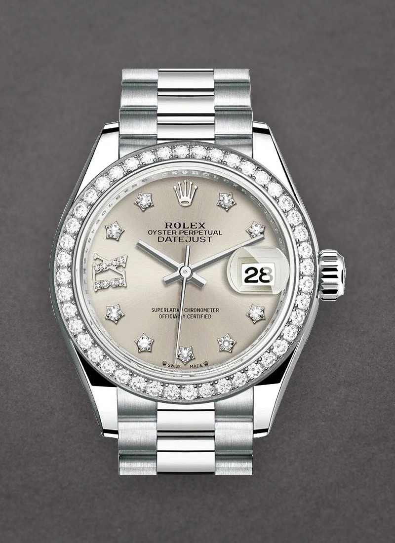 Rolex Unworn Ladies Datejust 28mm in White Gold with Diamond Bezel