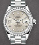 Ladies Datejust 28mm in White Gold with Diamond Bezel on President Bracelet with Silver Star Diamond Dial