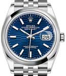 Datejust 36mm in Steel with Domed Bezel on Jubilee Bracelet with Blue Fluted Motif Dial