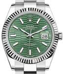 Datejust 41mm Automatic in Steel and White Gold Fluted Bezel on Steel Oyster Bracelet with Green Fluted Motif Dial