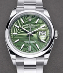 Datejust 36mm in Steel with Domed Bezel on Oyster Bracelet with Green Palm Motif Dial