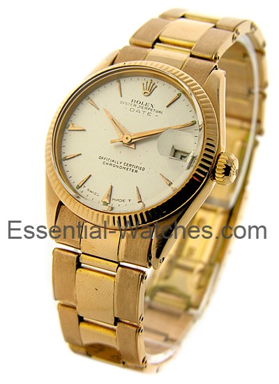 Pre-Owned Rolex Vintage Date Mid Size in Rose Gold-circa 1959  with Fluted Bezel