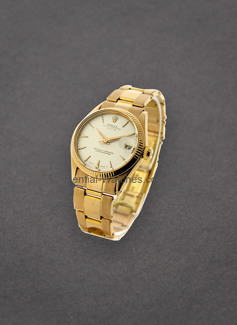 Pre-Owned Rolex Vintage Date Mid Size in Rose Gold-circa 1959  with Fluted Bezel