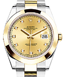 Datejust 41mm in Steel with Yellow Gold Smooth Bezel on Oyster Bracelet with Champagne Diamond Dial