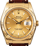 Datejust 36mm in Yellow Gold with Fluted Bezel on Brown Crocodile Leather Strap with Champagne Dial with Index Markers