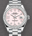 Ladies Datejust 28mm in White Gold with Diamond Bezel on President Bracelet with Pink Opal Diamond Dial