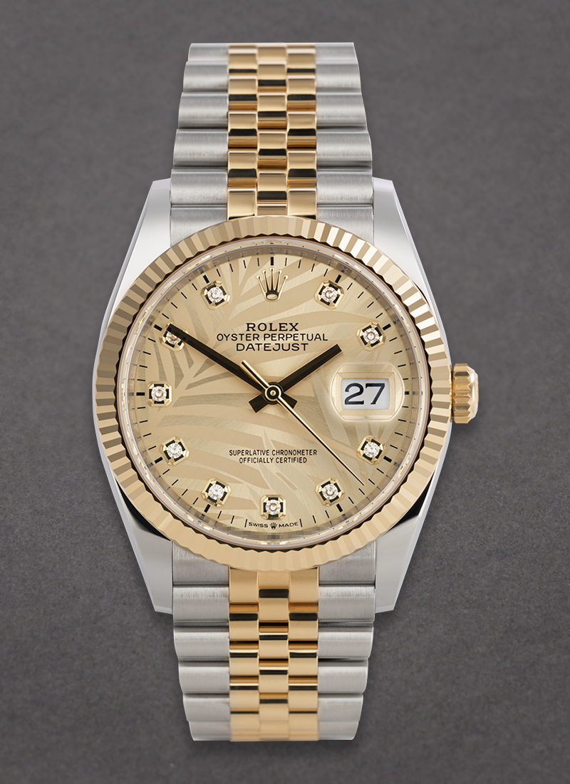 Rolex Unworn Datejust 36mm in Steel with Yellow Gold Fluted Bezel