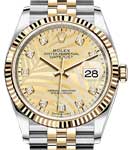 Datejust 36mm in Steel with Yellow Gold Fluted Bezel on Jubilee Bracelet with Champagne Palm Diamond Dial