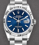 Datejust 36mm in Steel and White Gold Fluted Bezel on Oyster Bracelet with Blue Fluted Motif Dial