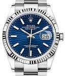 Datejust 36mm in Steel and White Gold Fluted Bezel on Oyster Bracelet with Blue Fluted Motif Dial