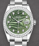 Datejust 36mm in Steel with Diamond Bezel on Steel Oyster Bracelet with Green Palm Motif Diamond Dial