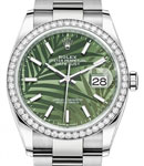 Datejust 36mm in Steel with Diamond Bezel on Oyster Bracelet with Green Palm Stick Dial