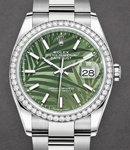 Datejust 36mm in Steel with Diamond Bezel on Oyster Bracelet with Green Palm Stick Dial