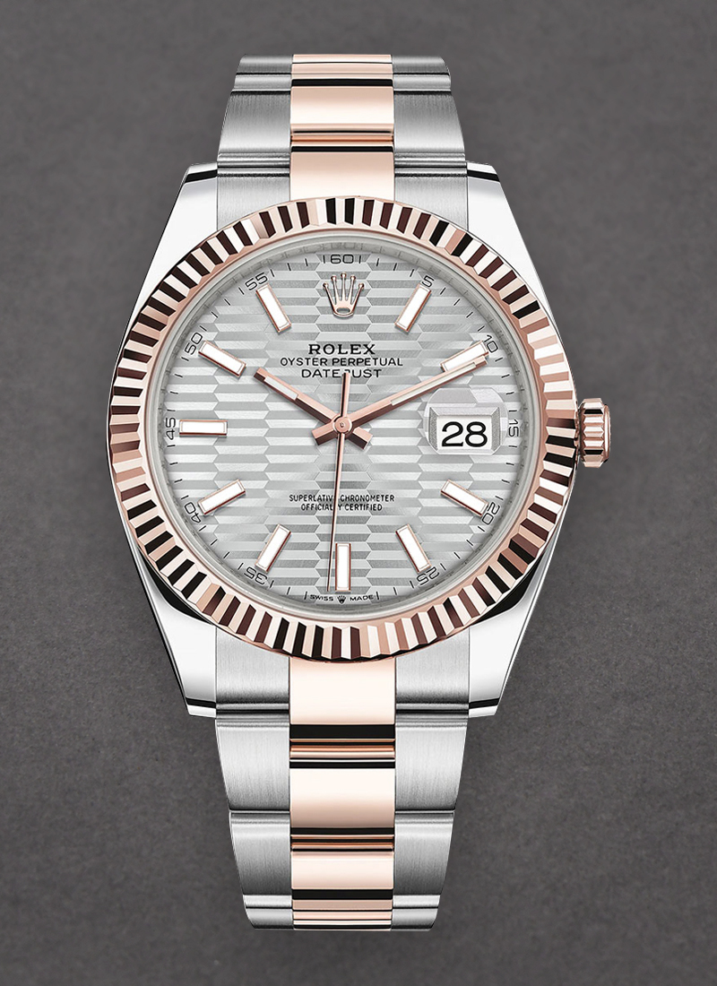 Rolex Unworn Datejust 41mm in Steel with Rose Gold Fluted Bezel