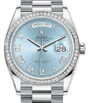 Day-Date 36mm President in Platinum with Diamond Bezel on President Bracelet with Glacier Blue Roman Dial