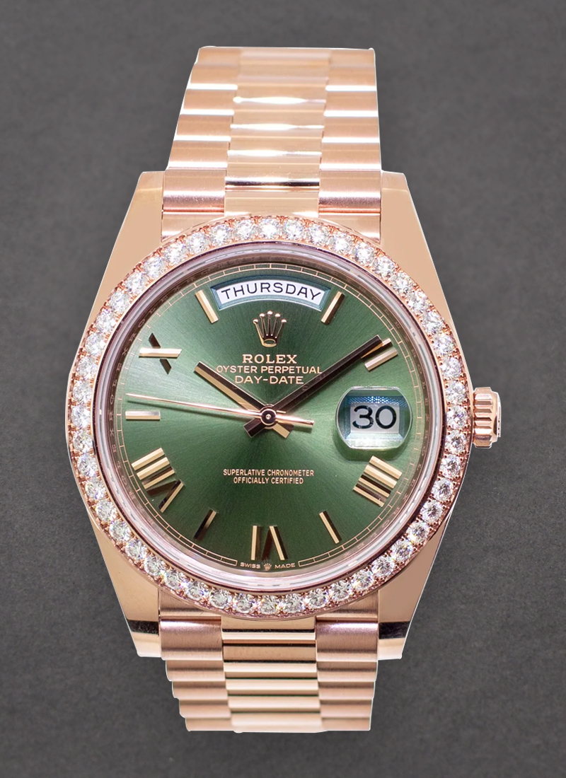 Pre-Owned Rolex 40mm President Day Date in Rose Gold with Diamond Bezel