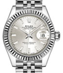 Ladies Datejust 28mm in Steel with Fluted Bezel on Jubilee Bracelet with Silver Stick Dial
