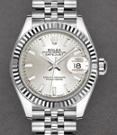 Ladies Datejust 28mm in Steel with Fluted Bezel on Jubilee Bracelet with Silver Stick Dial