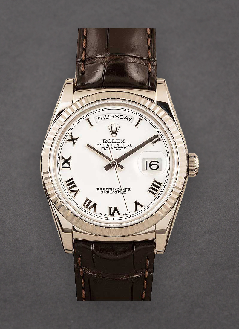 Pre-Owned Rolex President Day-Date 36mm in White Gold with Fluted Bezel