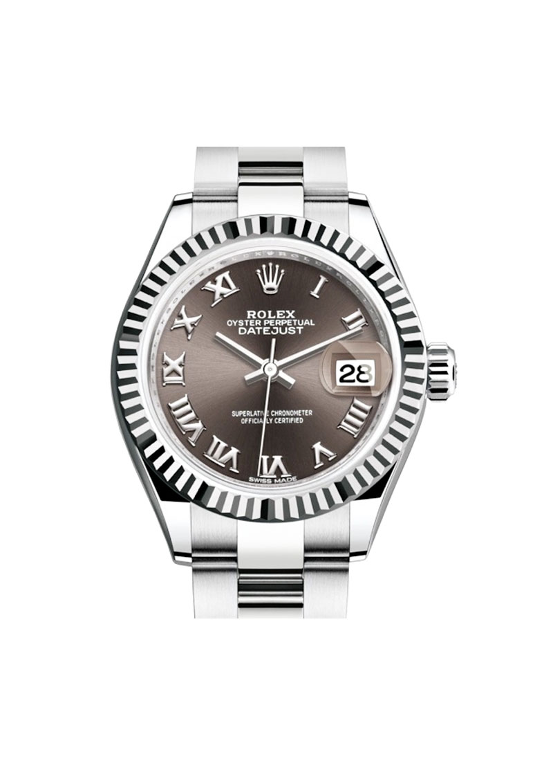 Pre-Owned Rolex Ladies Datejust 28mm in Steel with White Gold Fluted Bezel