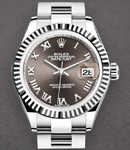 Ladies Datejust 28mm in Steel with White Gold Fluted Bezel on Oyster Bracelet with Dark Grey Roman Dial